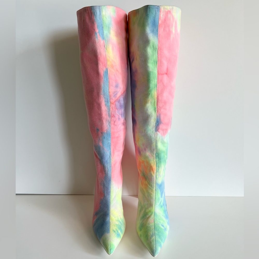 NWOT Jeffrey Campbell Anaise Dusty Tie Dye Fabric Knee High Boots - Picture 2 of 11